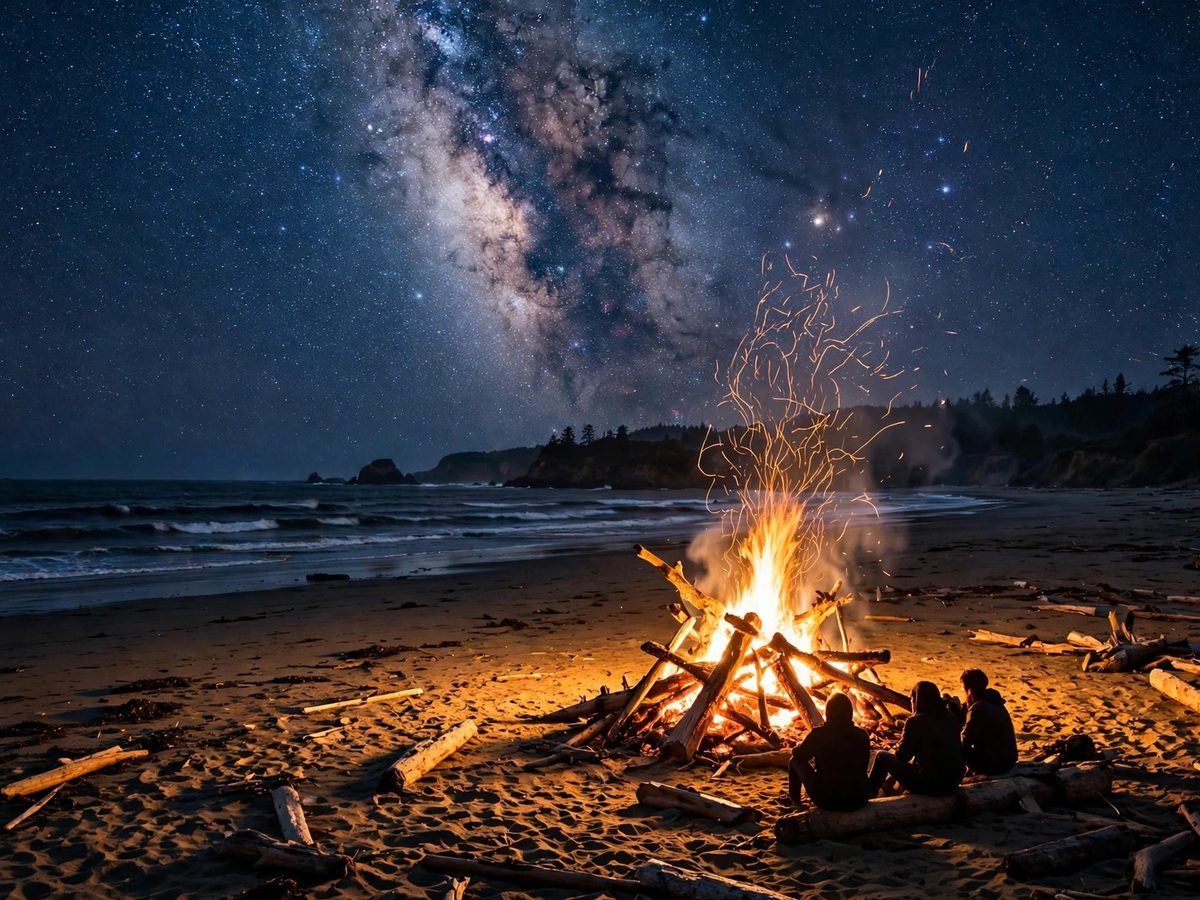 Bonfire under Milky Way artwork